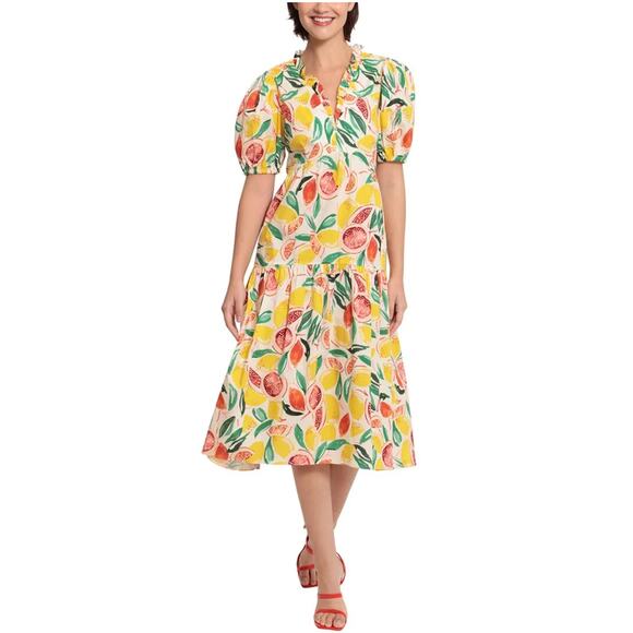 Donna Morgan Fruit Print Cotton Midi Dress - Picture 2 of 7